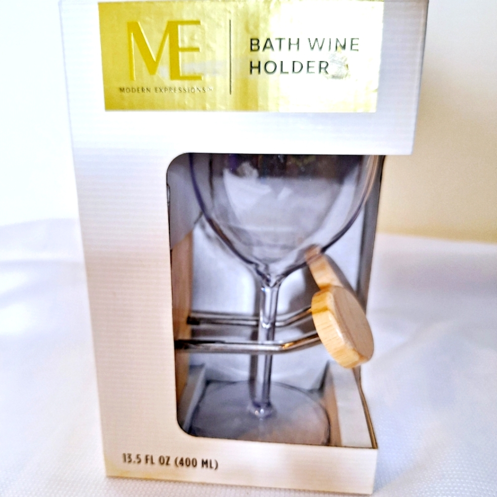 NWB Modern Expression brand "Sipping and Suds" Quite luxury bath wine holder.